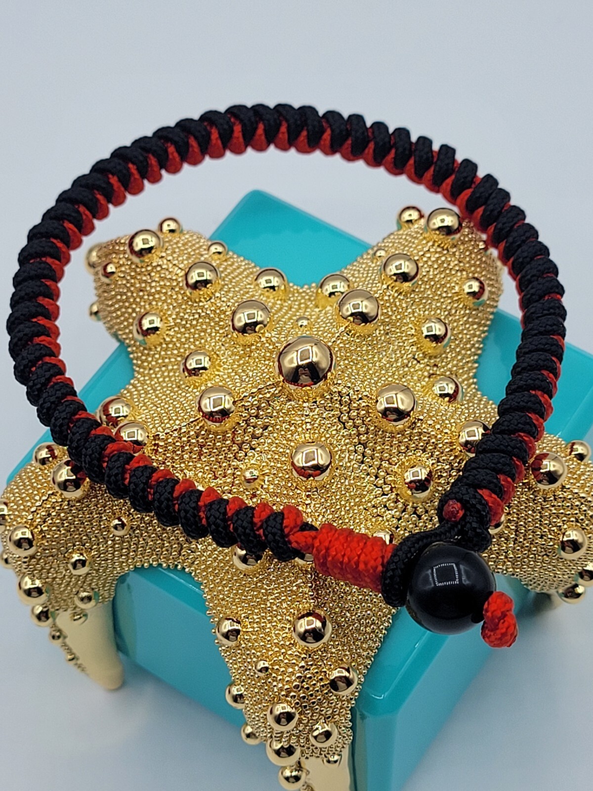 Red & Black Weave Amulet Protection Knitted String Bracelet Black Obsidian 10mm