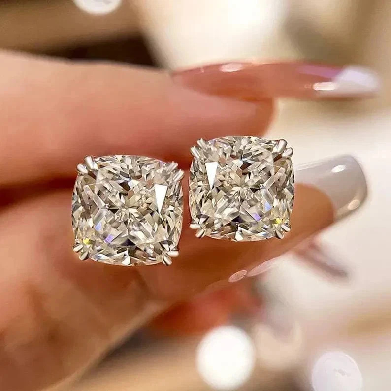 2Ct Cushion Lab Created Diamond Solitaire Stud Earrings 14K White Gold Plated