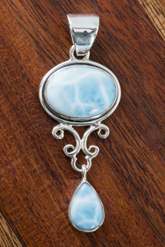 Fine Caribbean Larimar Gemstone 925 Sterling Silver Handmade Gift Pendent MO2331