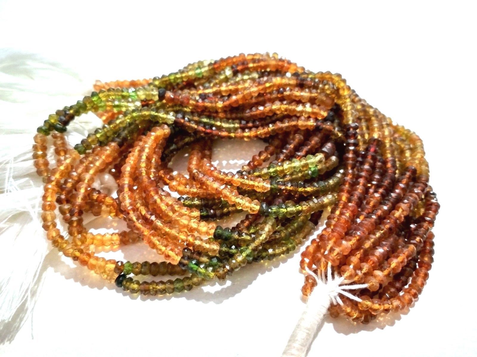 5 Strand Natural Multi Petrol Tourmaline Rondelle Faceted Beads 12″inch MPT1