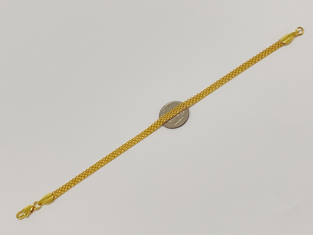 Solid 18K Yellow Gold AU750 Multiple Layer Wide Bracelet Bangle Chain 8inch