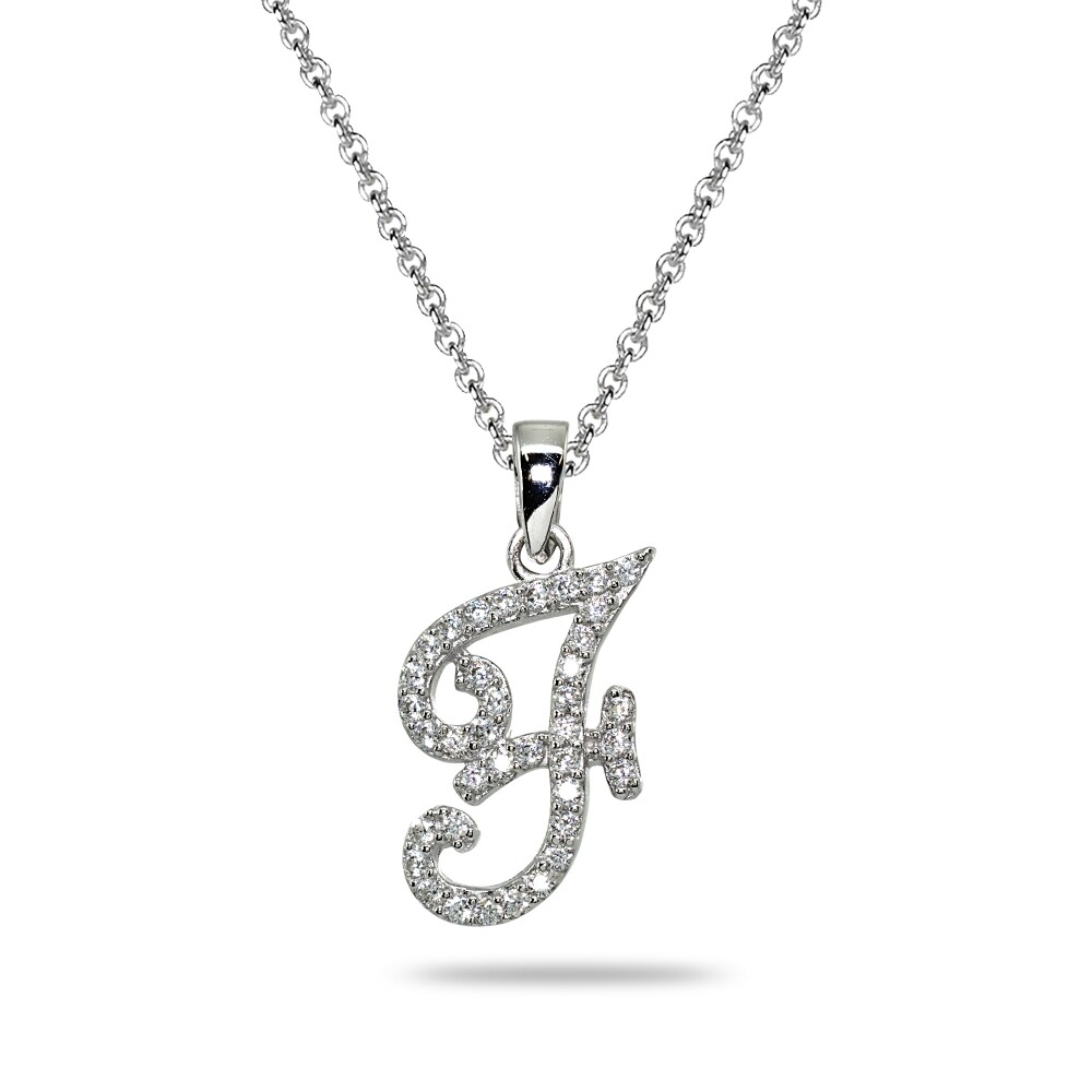 Sterling Silver CZ F Letter Initial Alphabet Name Personalized Pendant Necklace