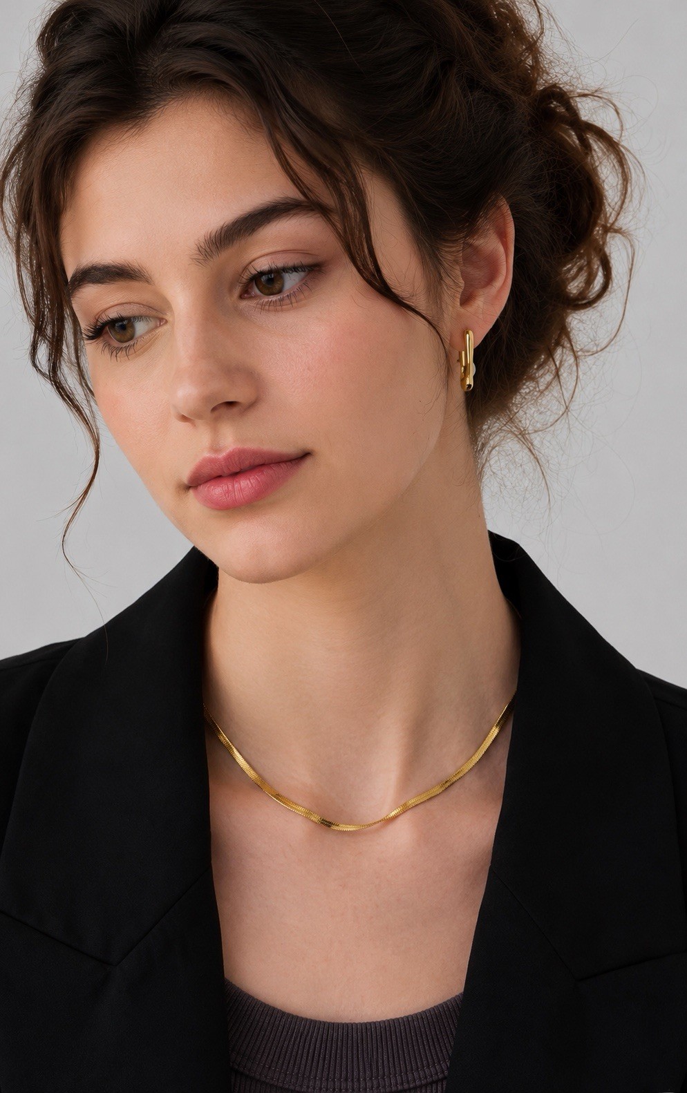 Gold or Silver Flat Herringbone Chain Choker Necklace 40cm + 4cm Extender