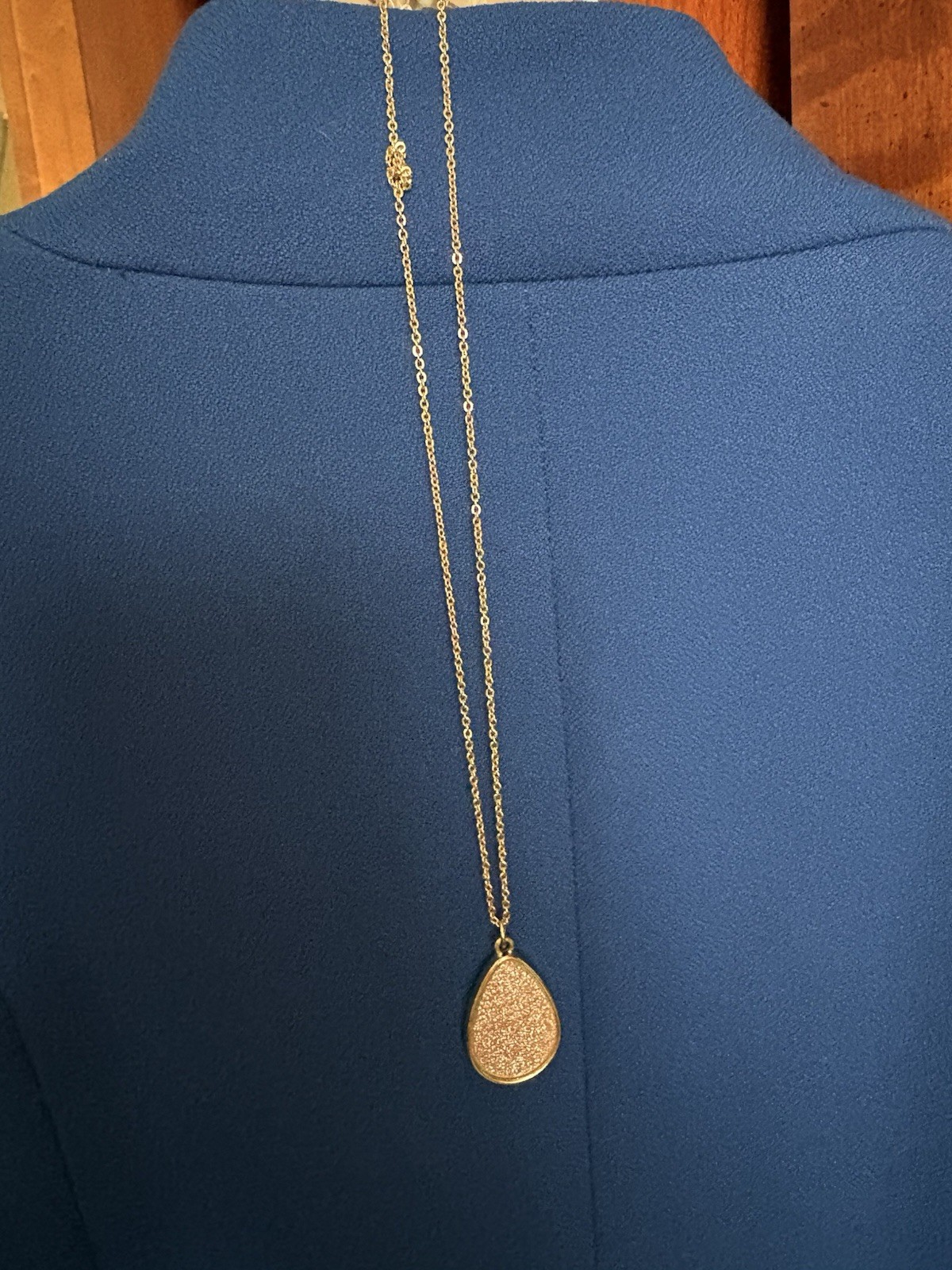 Gold/Rose Tone Teardrop Necklace with Sparkle Center Pendant 19”