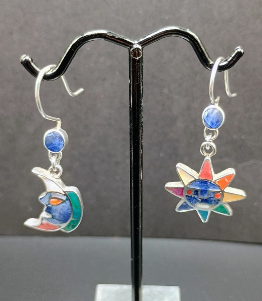 950 Silver Sun Moon Inca Wedding Earrings