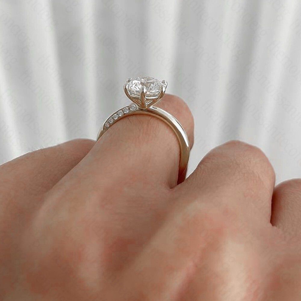 1.7 TCW Round Moissanite Classic Six Prong Engagement Ring 14k White Gold Plated