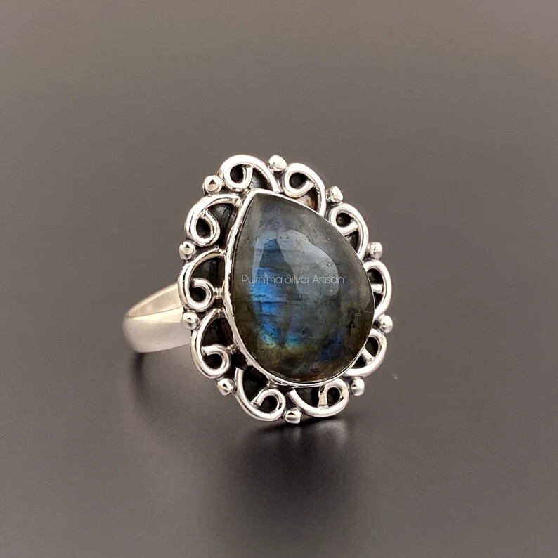 Labradorite 925 Sterling Silver Band& Statement Handmade Ring All Size-U-122