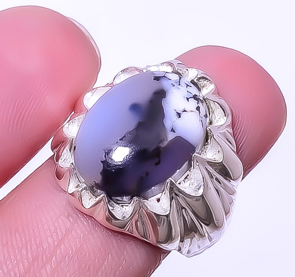 Merlinite Dendritic Opal -Brazil 925 Sterling Silver Unisex Ring 7 R6