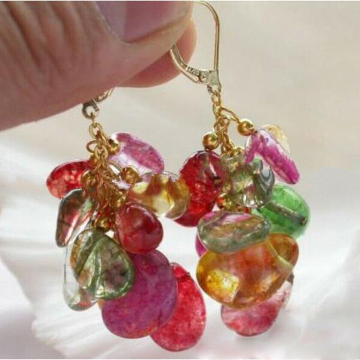 12-15mm Multicolor Tourmaline Irregular Freeform Nugget Gem Beads Dangle Earring