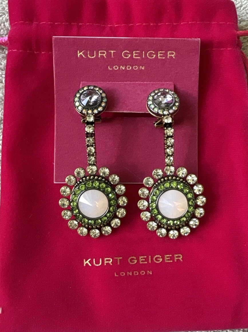 Kurt Geiger London Crystal Drop Earrings Gold Tone/Multi Color Brand New