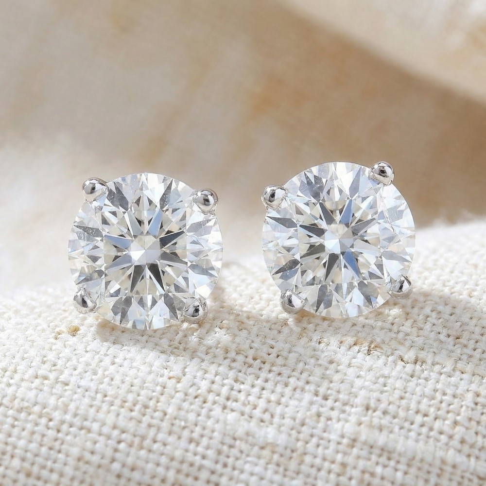 4 Ct TW Certified Diamond Screw Back Studs 14k White Gold Lab Grown (GH,VS2-SI1)
