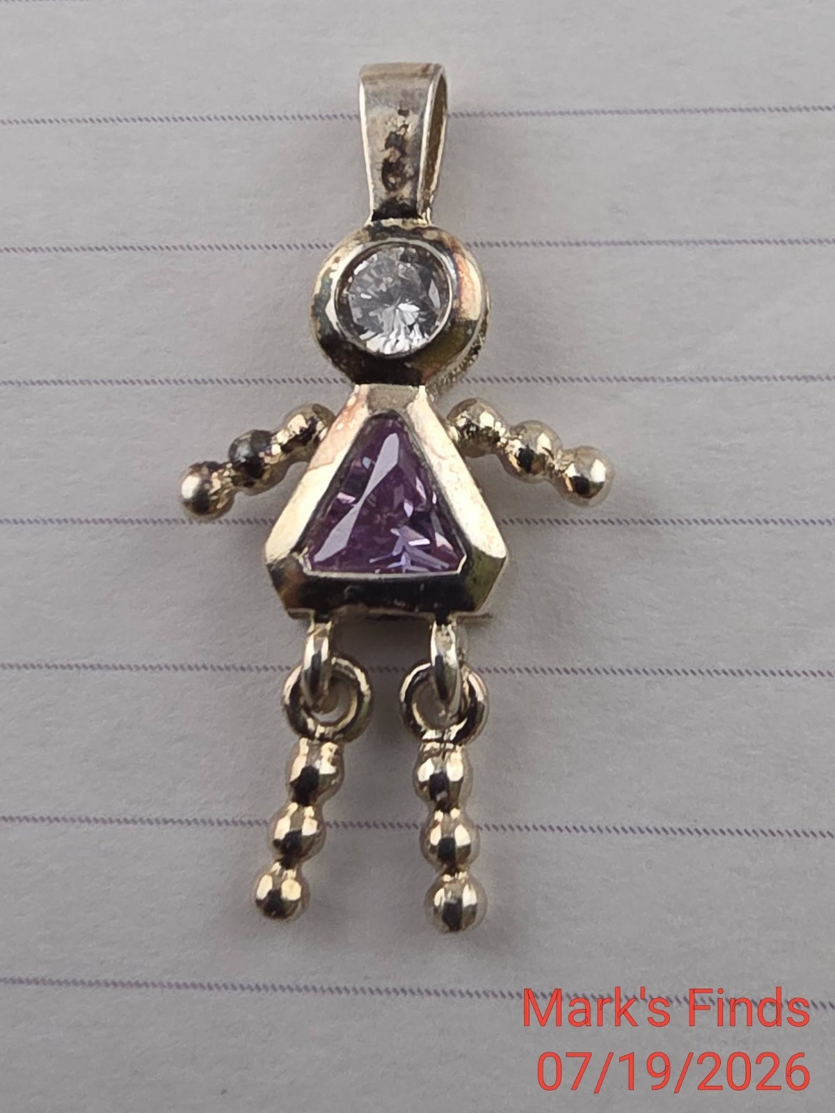 Sterling Silver 925 Pendant Birth Stone February Children Charms 1990s Purple