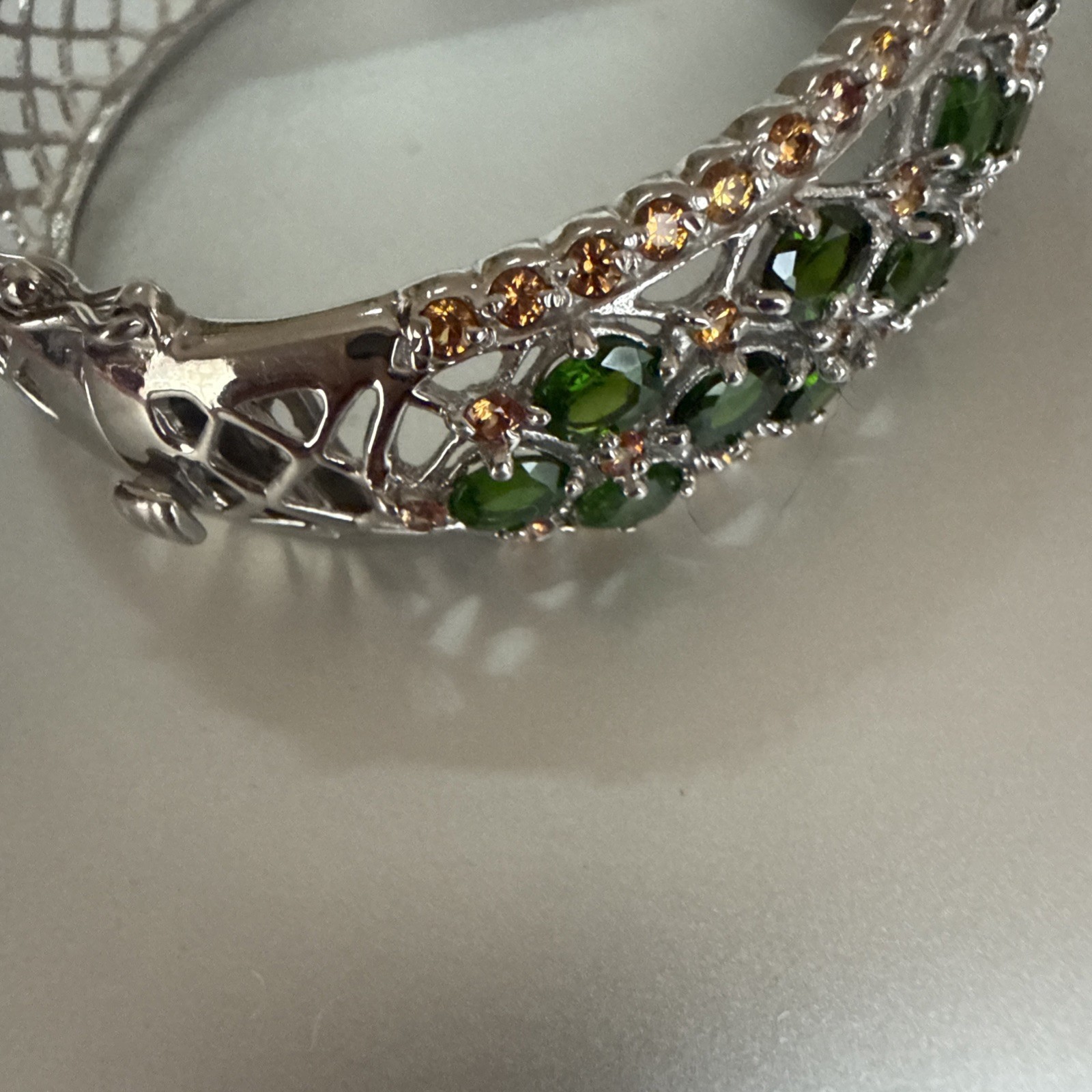925 Sterling Silver Bangle Oval Chrome Diopside Sapphire Gemstone Jewelry 6.5in
