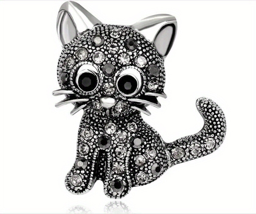 1pcs Cute Rhinestone Cat Brooch Pin, Alloy Enamel Animal Brooch for Women