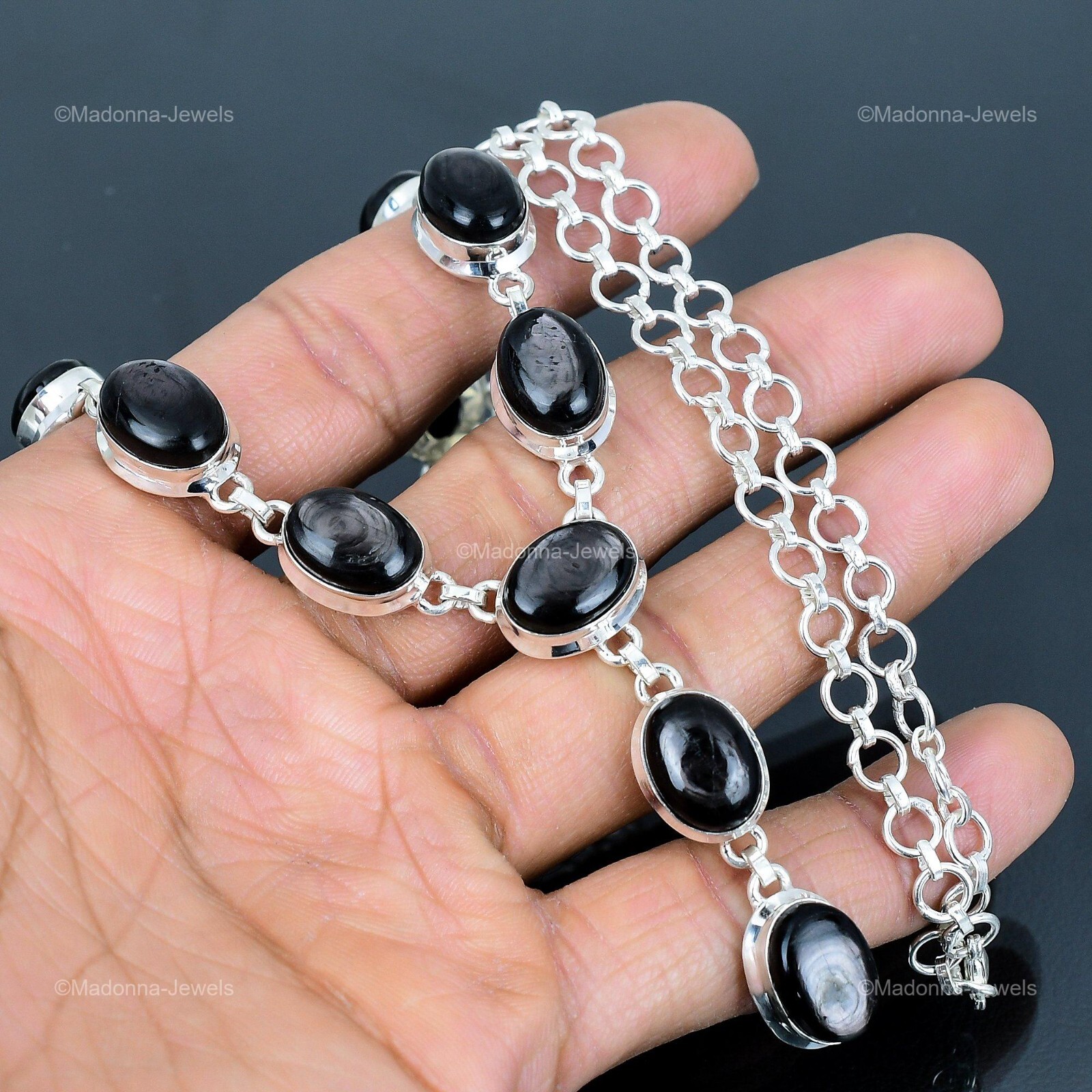 Womens day Sale Sterling Silver Hypersthene Gemstone Chain Boho Necklace Jewelry