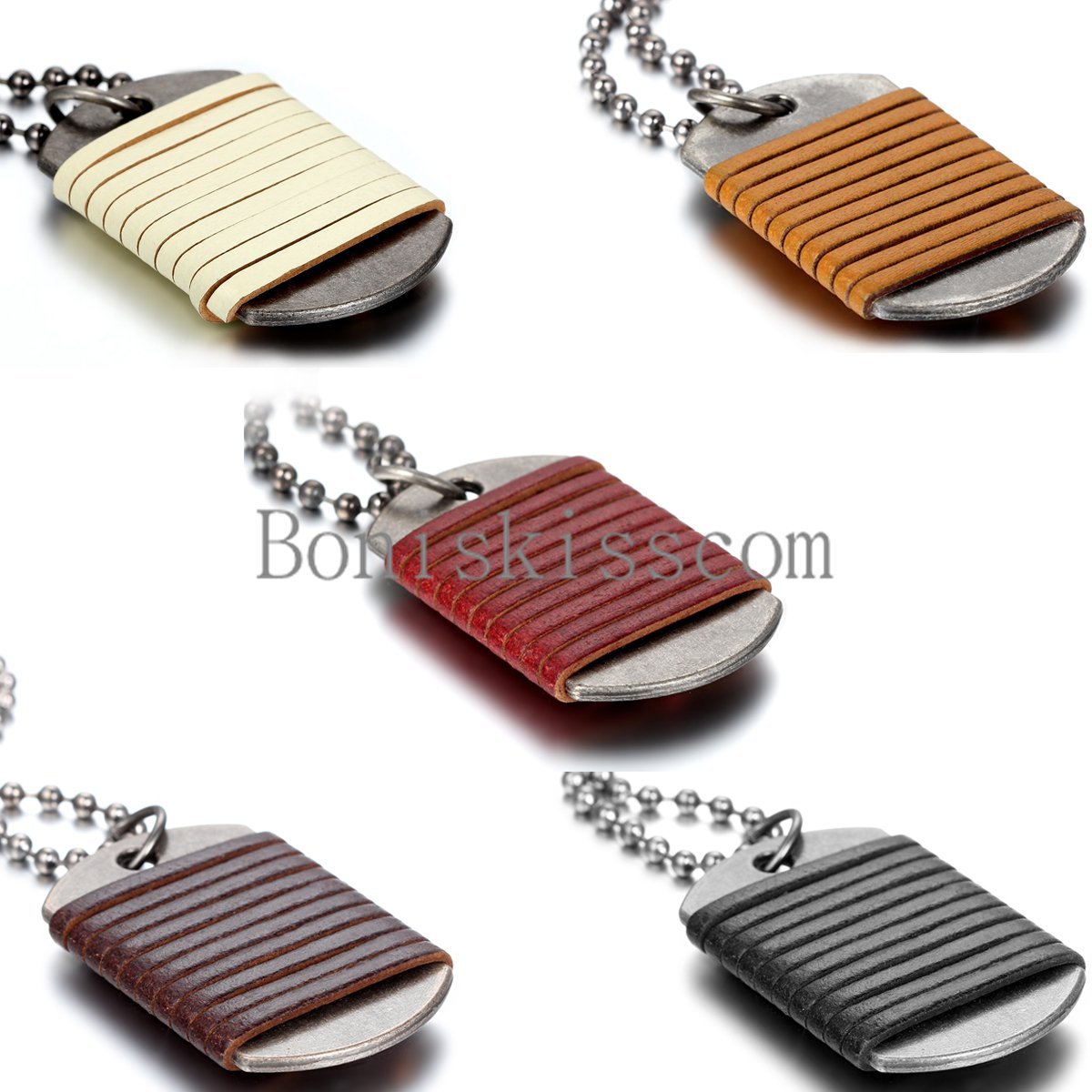 Army Military Dog Tag Men’s Braided Leather Pendant Necklace Bead Ball Chain