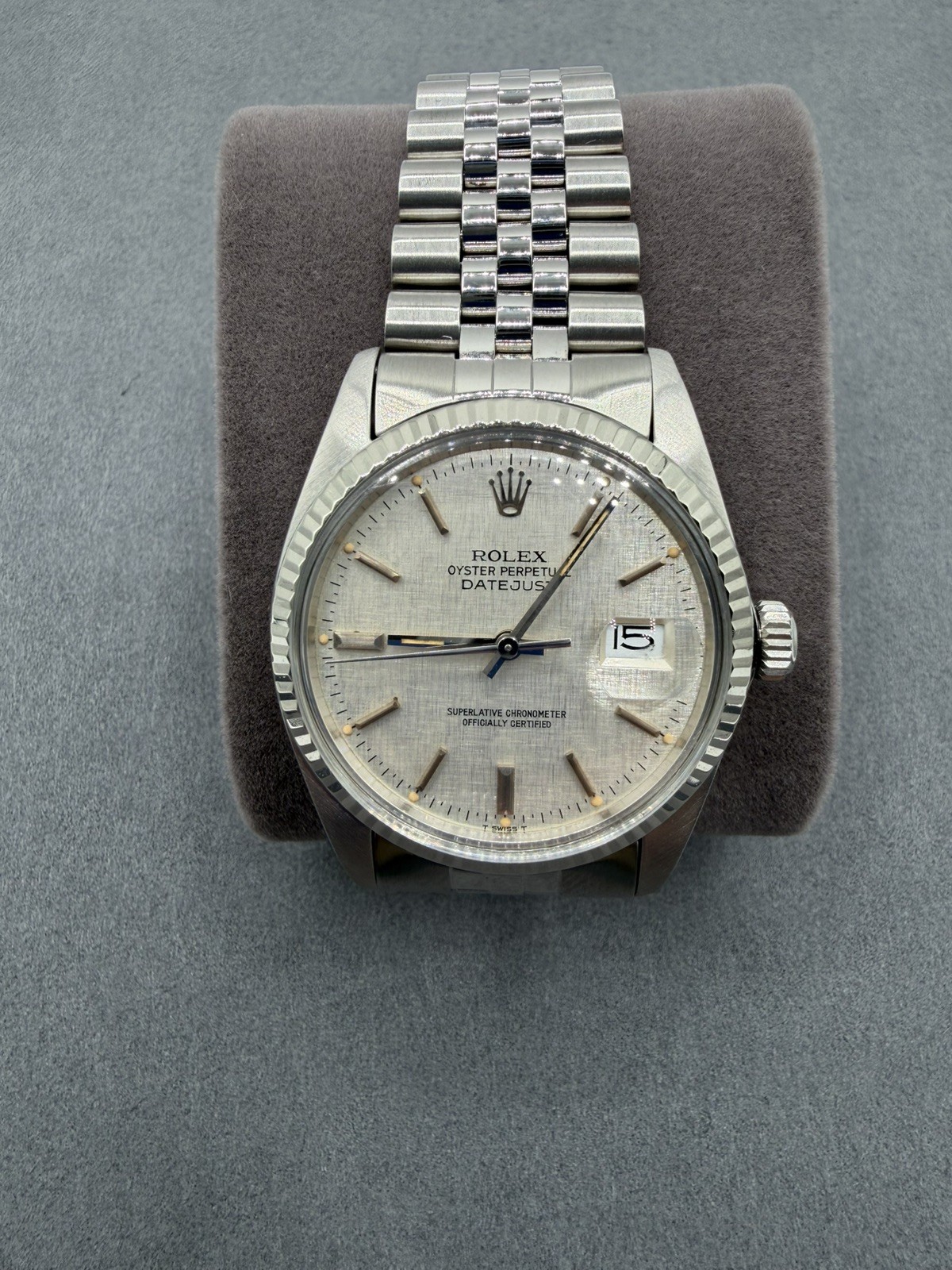 Rolex Datejust 36MM Silver Linen Dial Jubilee Bracelet – 16014-1983 – RARE LINEN