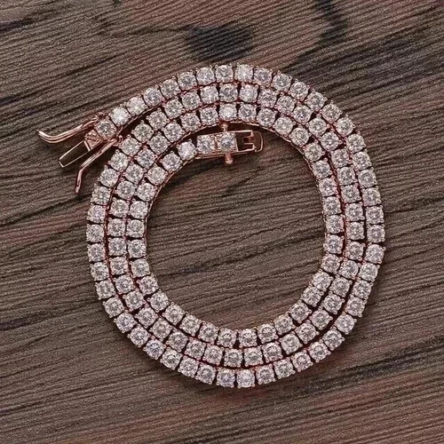 5MM Round Cut Lab Created Diamond Men’s Tennis Necklace 14K Rose Gold Plated