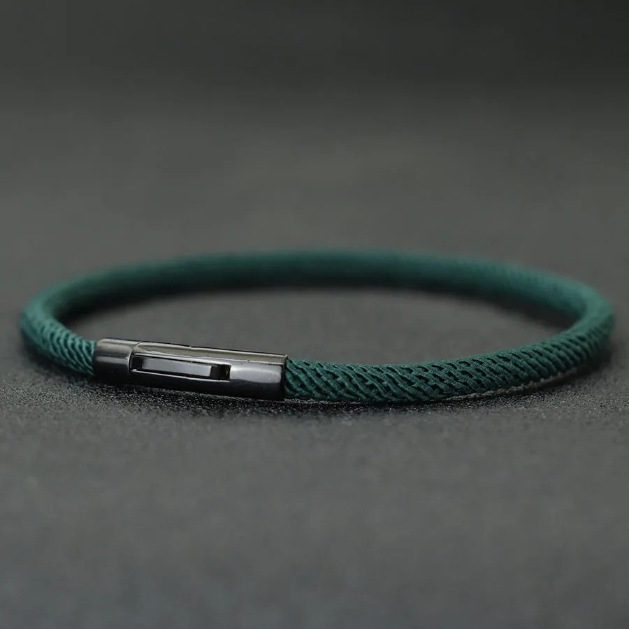 Mens Braided Rope Bracelet Stainless Steel Clasp Minimalist Adjustable 4mm Cord
