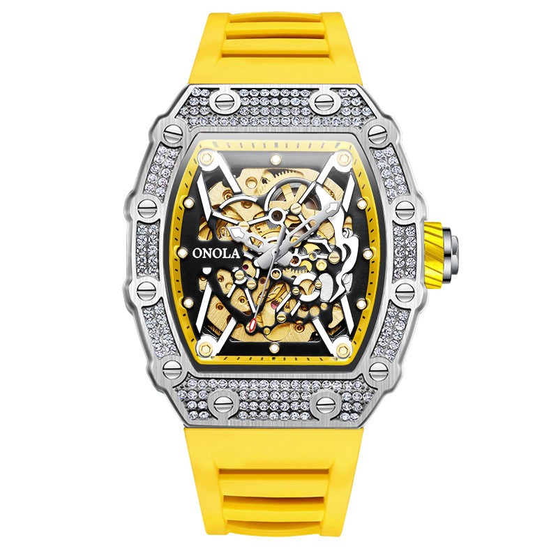 ONOLA Men Automatic Self-Wind Watch Mechanical Diamond Jeweled Waterproof Relogi