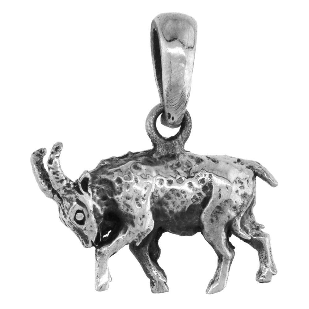 925 Sterling Silver Charging Goat Charm Pendant Oxidized Finish 7/8 (22mm) Inch