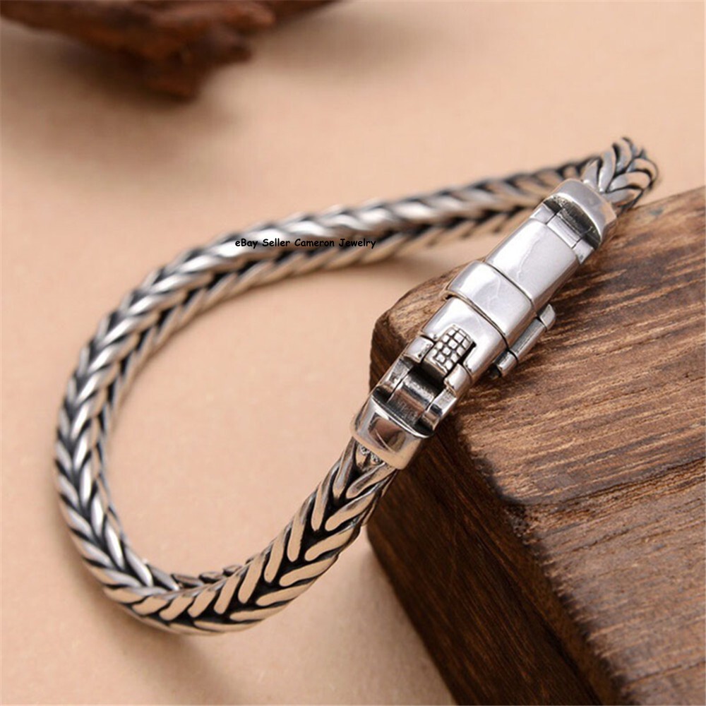 Pure S925 Sterling Silver Chain Men Women 5mm Wheat Link Bracelet 7.1-8.7inch