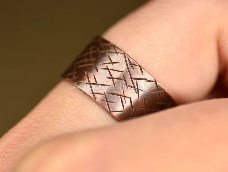 Wide band ring, Antiqued copper, Textured band Unisex Ring Gift For Men’s
