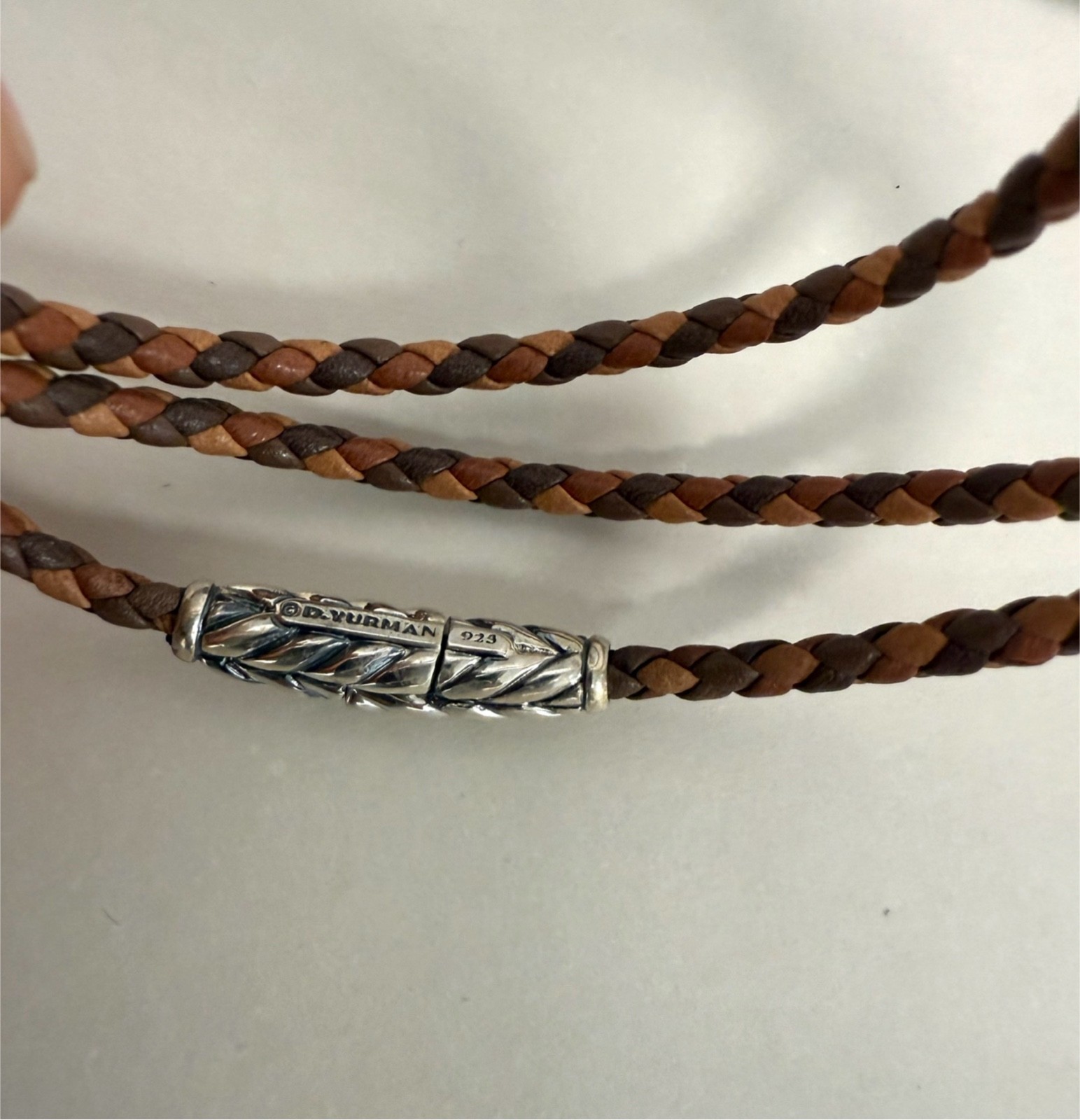 David Yurman .925 Sterling Silver Triple Wrap Mix Brown Leather Bracelet M