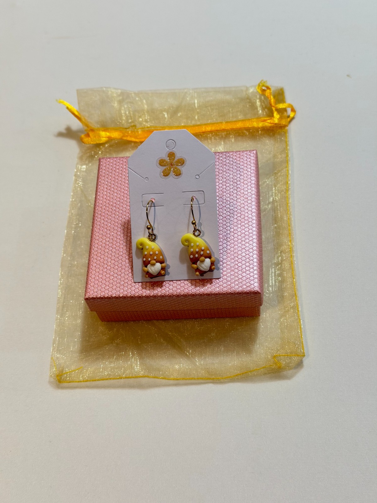 Gnome Earrings Light Weight Clay Gift Box Organza Bag