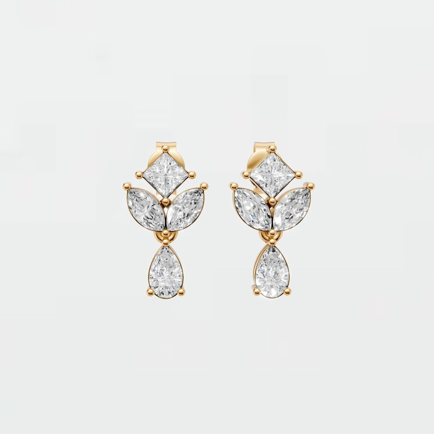 1.35 CTW Princess, Marquise & Pear Lab Grown Diamond Drop Earring Prong Setting
