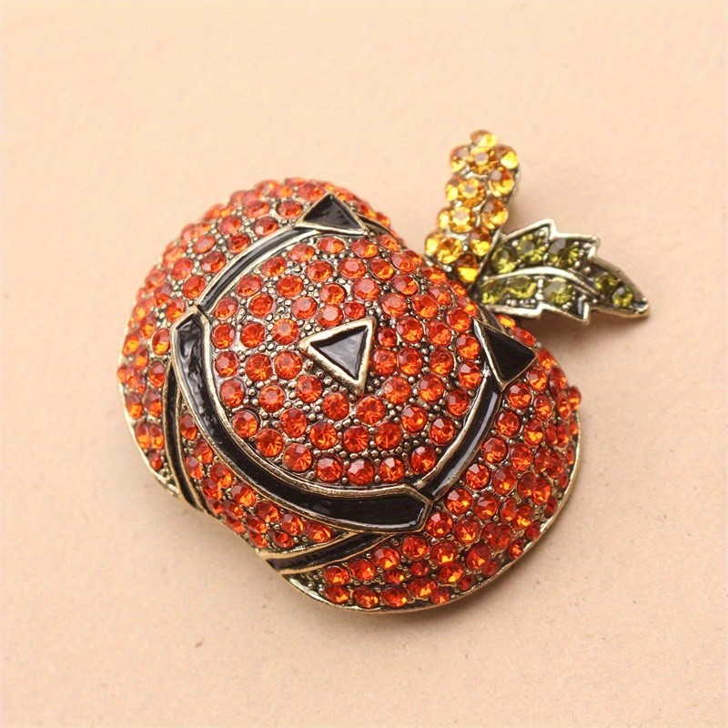 Halloween Rhinestones Vintage Large Pumpkin Head Brooch Fashion Holiday Pin