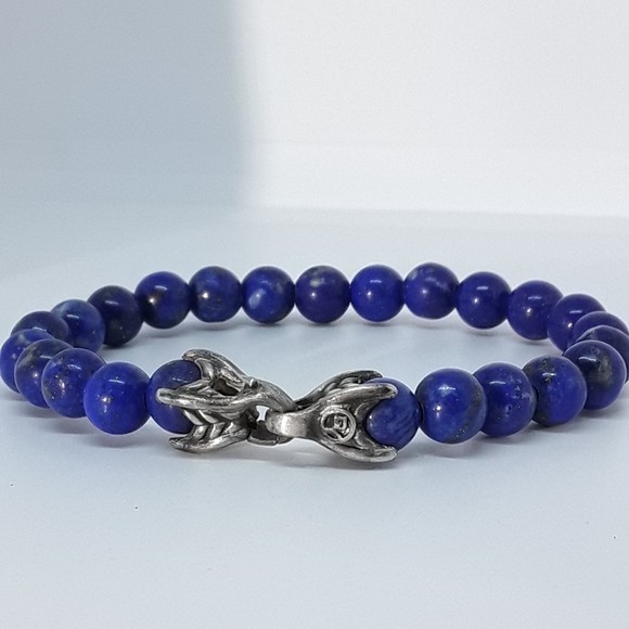 DAVID YURMAN Matrix 8mm Bead lapis lazuli Shinny Spiritual Beads Bracelet 8.5″