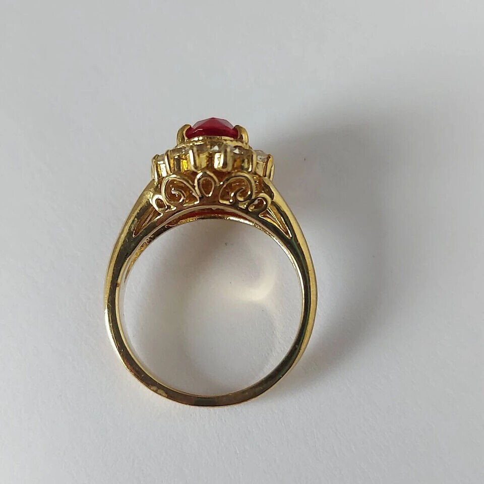 2Ct Oval Cut Lab-Created Red Ruby 14K Yellow Gold Plated Engagement Halo Ring