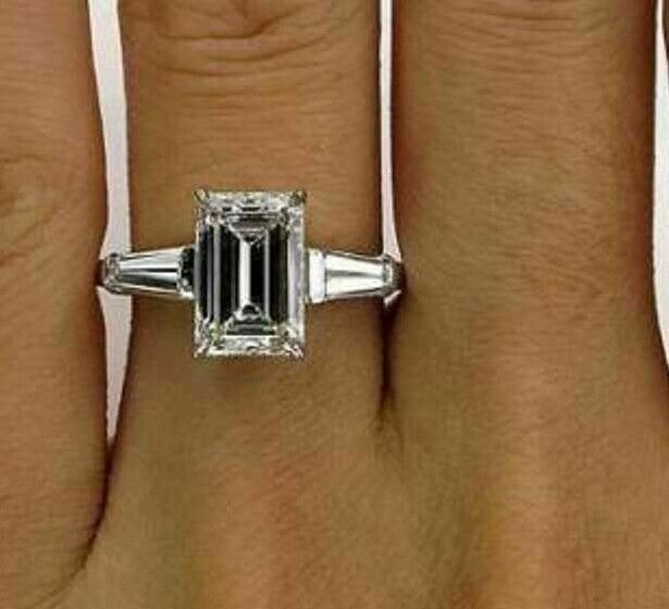 3.Ct Emerald Diamond Simulated Engagement Wedding Ring 14k White Gold Size 8