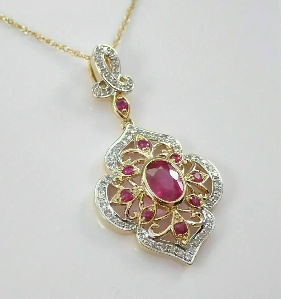 2Ct Ruby Lab Created Oval Cut Pendant 14K Yellow/White Gold Over Free Chain