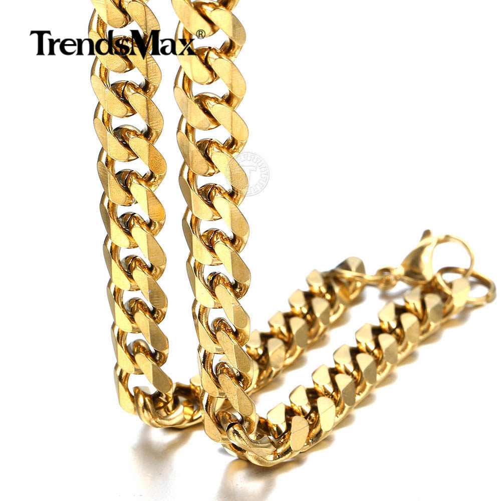 9MM Boys Men Chain Yellow Gold Filled Cut Curb Link Necklace Jewelry Gift 16-36″