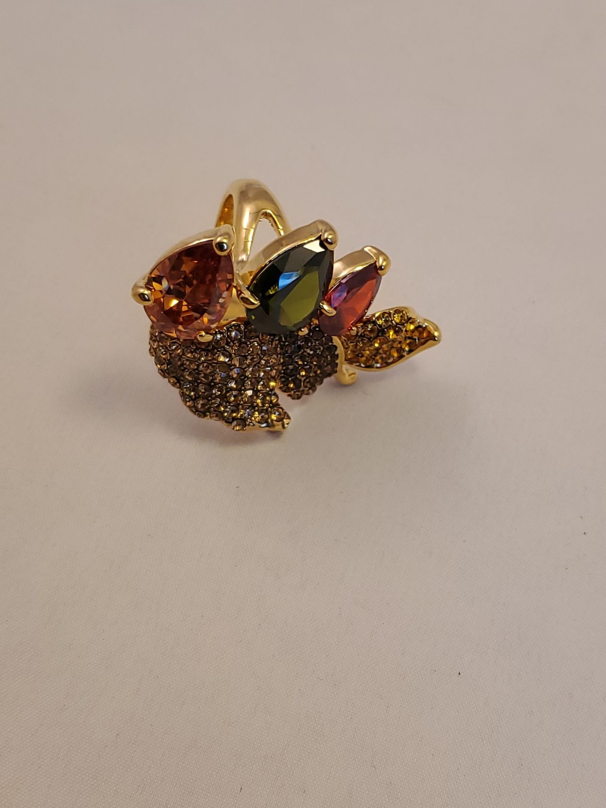 Statement Gold-Tone Multi-Gemstone Pave Leaf Ring