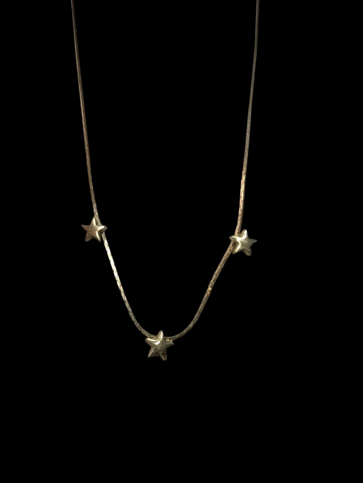 Vintage Avon Gold Tone Herringbone Three Star Station Necklace 16″ Celestial