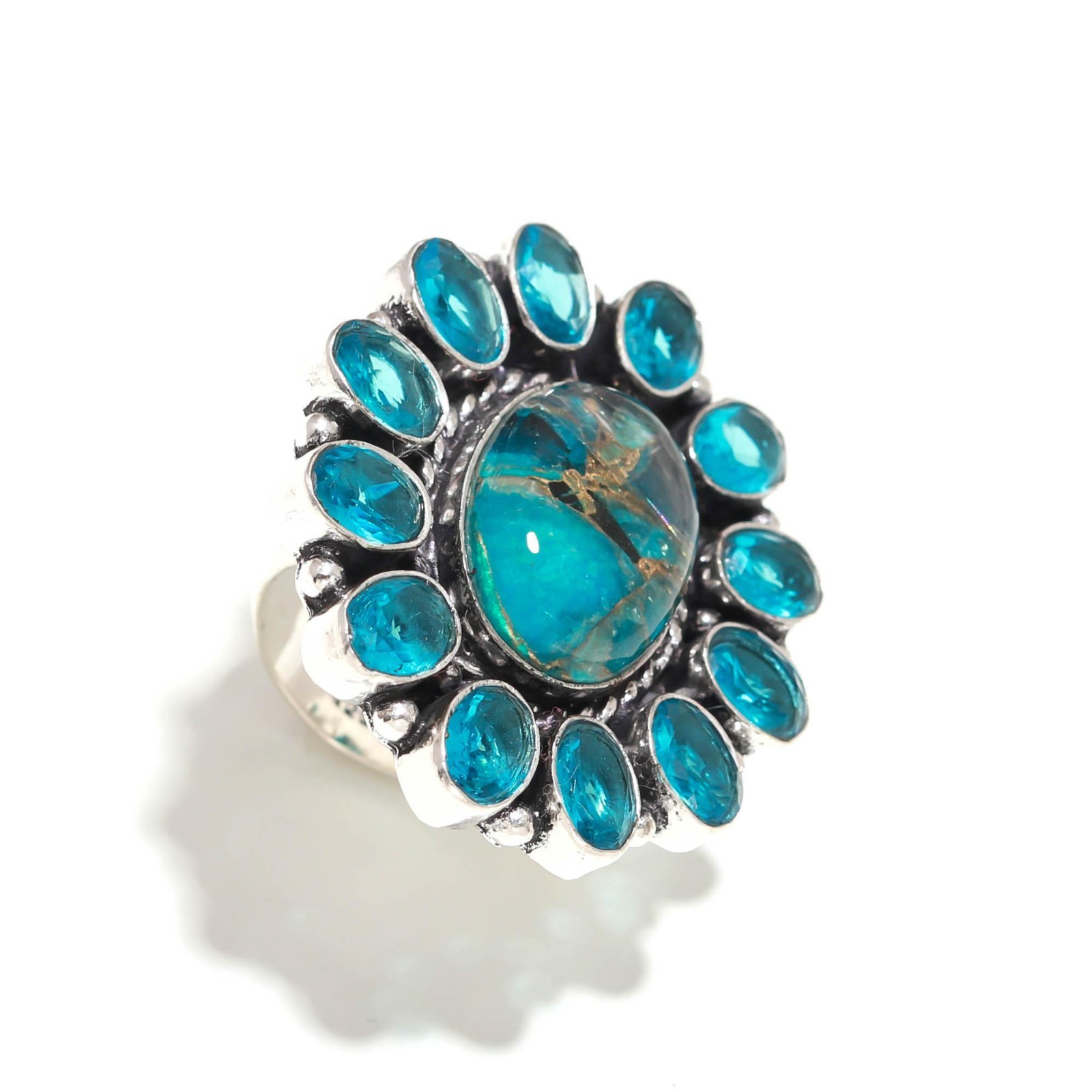 Blue Spiny Turquoise , Topaz Gemstone Handmade 925 Sterling Silver Ring