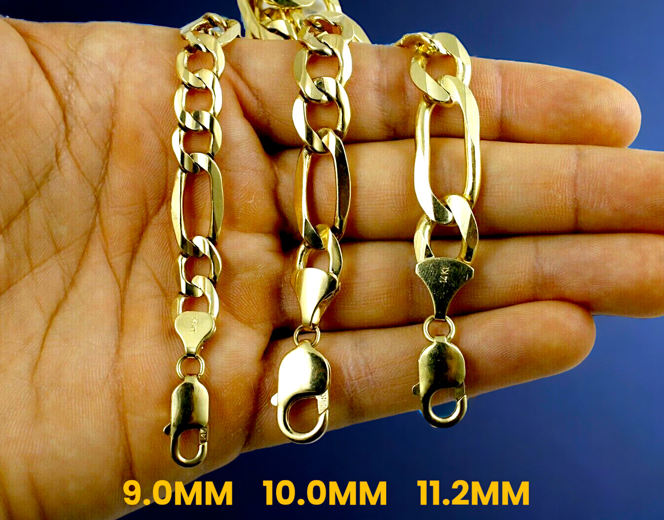 14K Yellow Gold SOLID Figaro Necklace Chain Link Real Gold 1.5mm-12mm 16″-30″