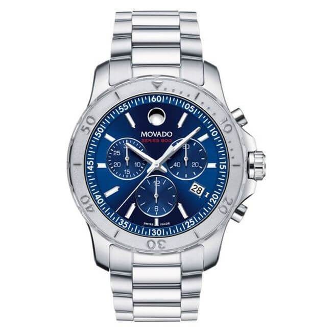 Movado Series 800 Blue Dial Silver Bezel SS Chronograph Watch – Model # 2600151