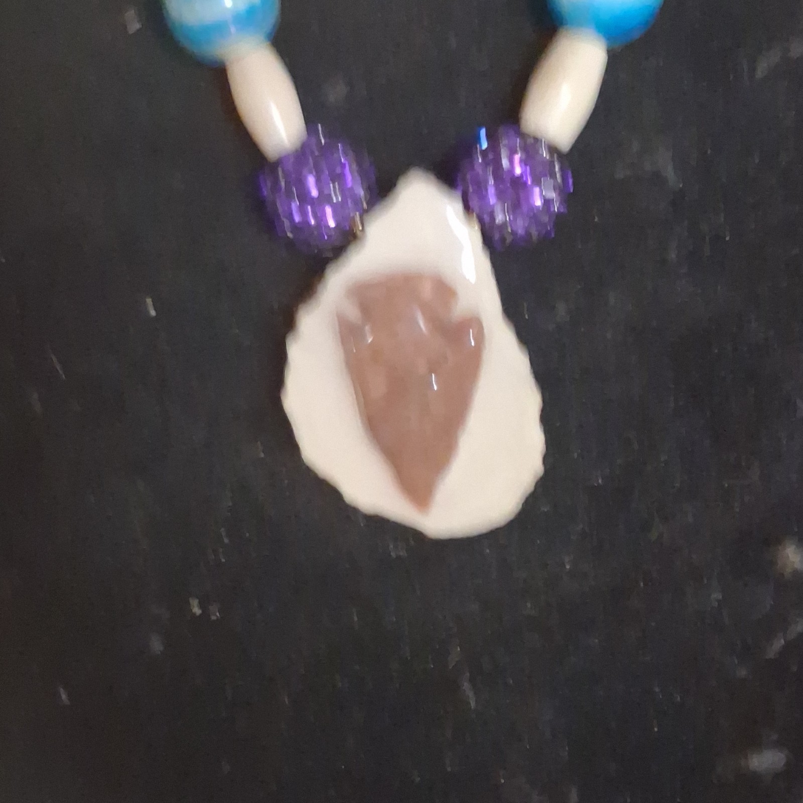 Beaded Charm Pendant Necklace Handcrafted Blue Purple White Brown Unisex Adults