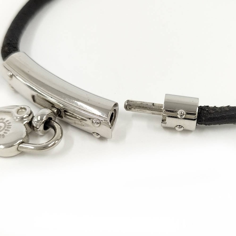 HERMES Viviride Bracelet Silver Leather Chain Heart Used 18cm