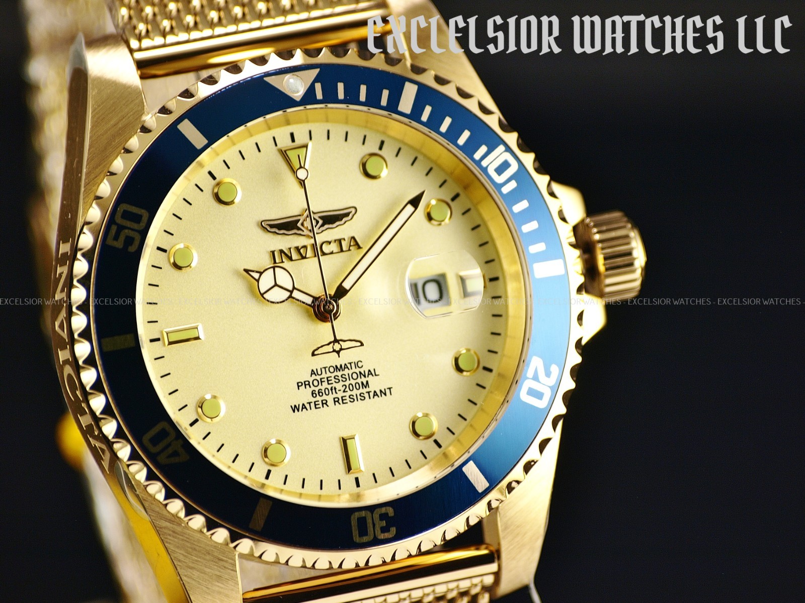 Invicta 47mm GRAND PRO DIVER Miyota Automatic Gold Dial Gold Tone SS Watch
