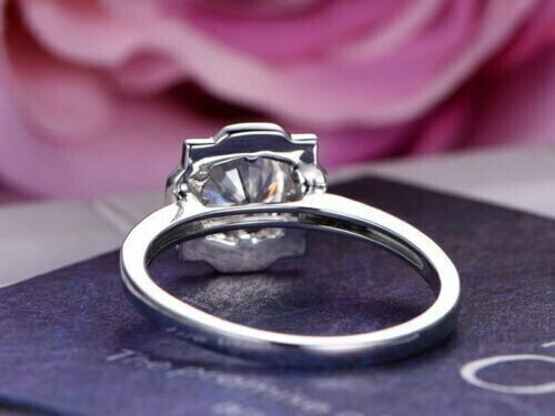 2.00Ct Round Cut Simulated Diamond Halo Engagement Ring 14K White Gold Plated