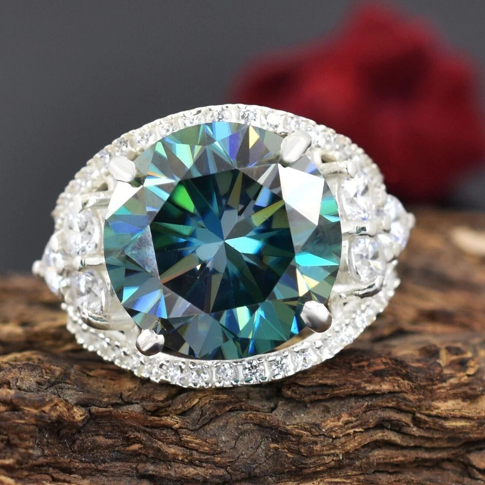 certified 8.40 Ct Treated Round Cut Blue Diamond Solitaire Ring In 925 Silver