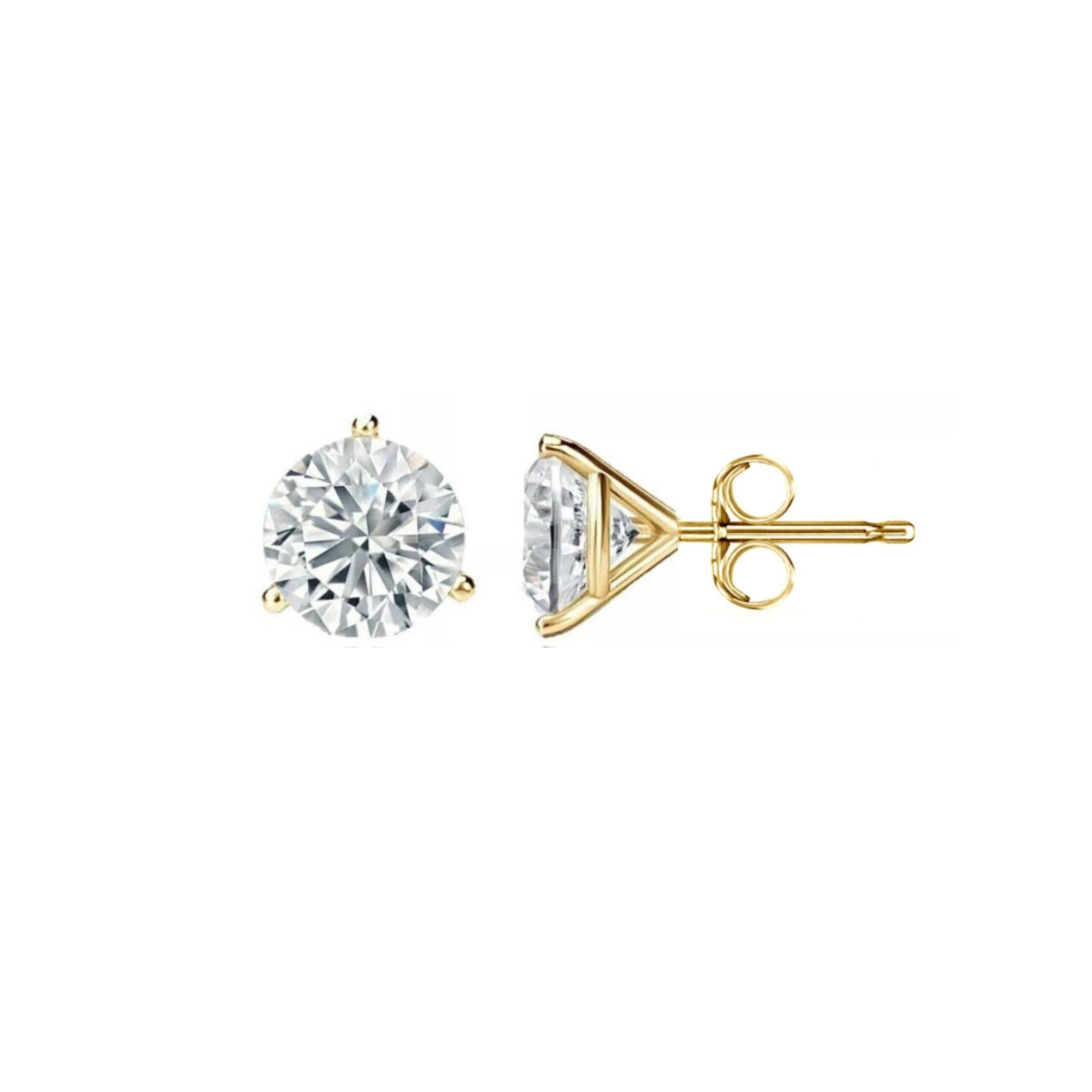 14K Gold GRA Certified D-VVS1 Round Moissanite Martini Push Back Stud Earrings