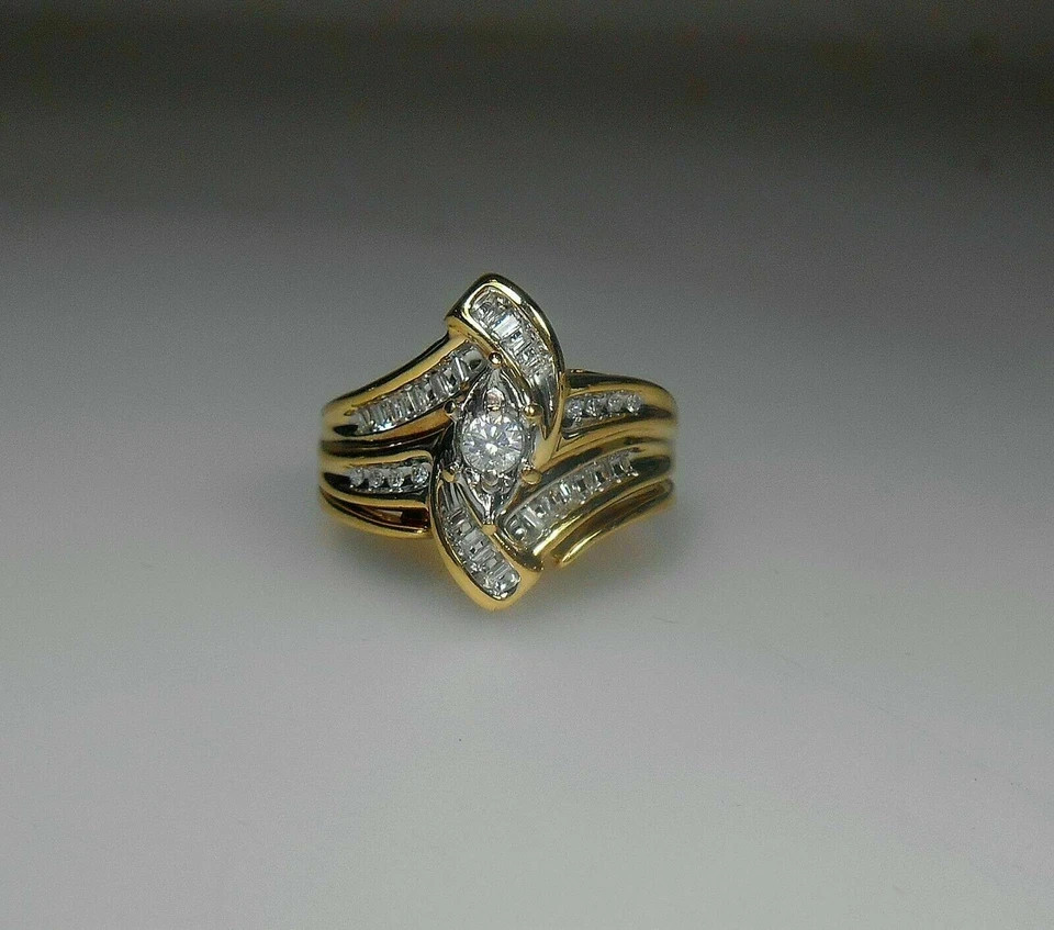 2 Ct Round Baguette Natural Moissanite Engagement Ring Yellow Gold Plated Silver