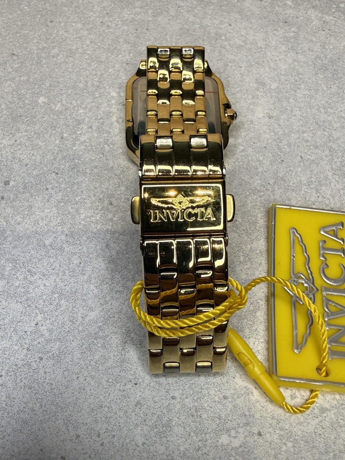 Invicta Angel Gold Crystal Bezel Rectangular White Roman Dial Watch 28mm
