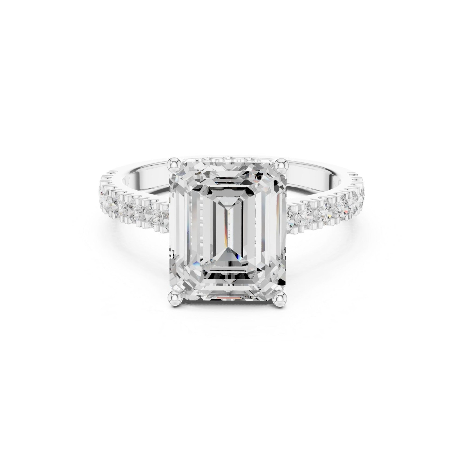 Emerald Cut Lab Grown Diamond Hidden Halo Solitaire Engagement Ring